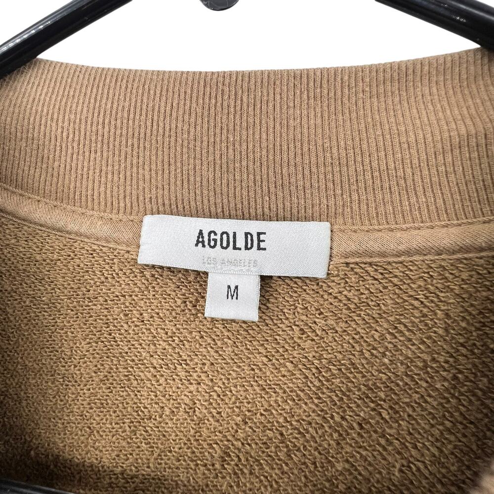 Agolde Size Medium Sweatshirt Striped Puff Sleeves Crew Neck Tan Cotton - Picture 3 of 3